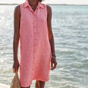 Garnet Hill Classic Linen Shirt Dress in rose chambray Sz 14